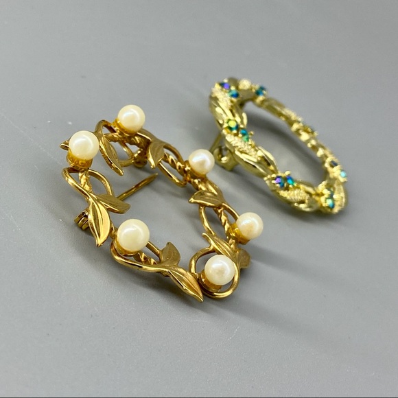 Vintage, Mid Century, Circle Brooch Pair AB & Pearls - Picture 4 of 16